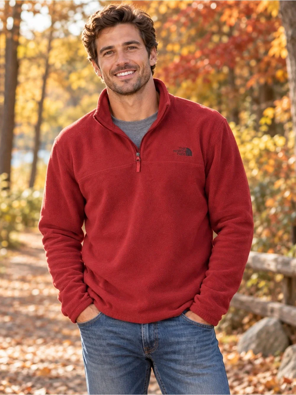 NORTH FACE 🏔️ Men’s Soft Fleece 3/4 Zip-Up Pullover Hoodie (Size Large)
